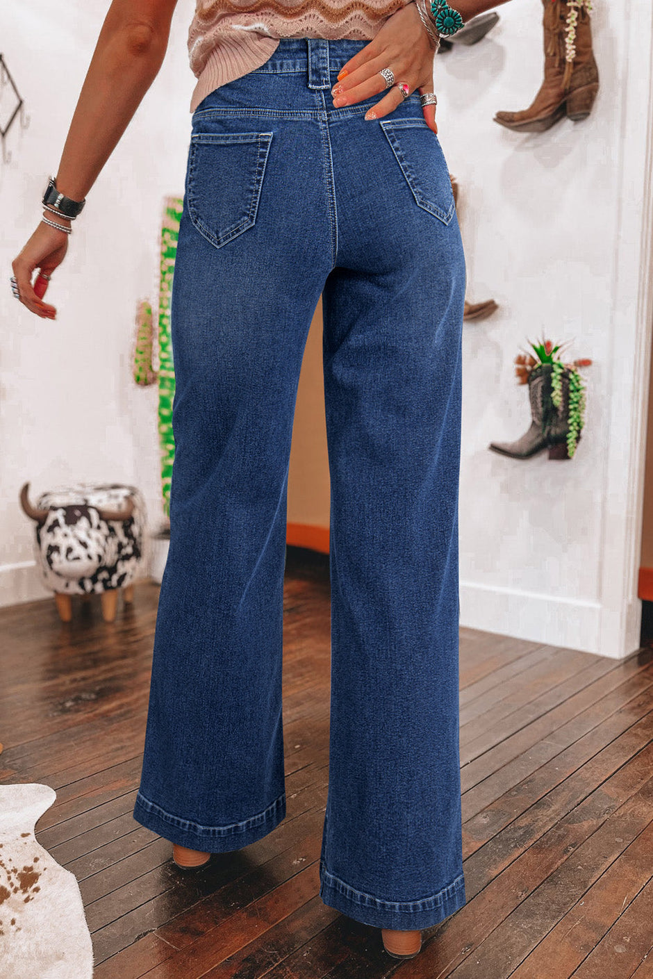 Victoria Wide Leg Pocketed High Waist Jeans - SwagglyLife Home & Fashion
